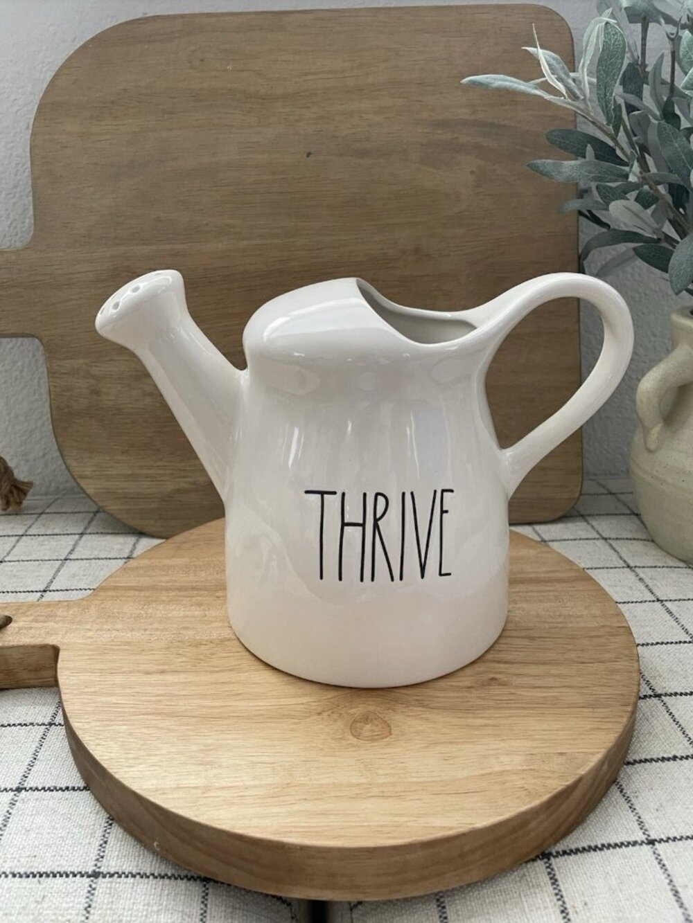 SALE! NWOT RAE DUNN Water Ceramic Watering Can - THRIVE (~ 6.5” H x ~5.75” d)